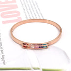 Rainbow Multi Colour Zircons 18K Rose Gold Stainless Steel Openable Kada bangle for Women