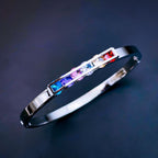 Rainbow Multi Colour Zircons 18K Rose Gold Stainless Steel Openable Kada bangle for Women