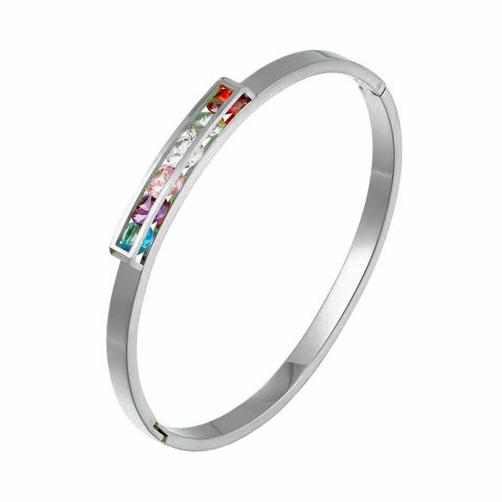 Rainbow Multi Colour Zircons 18K Rose Gold Stainless Steel Openable Kada bangle for Women