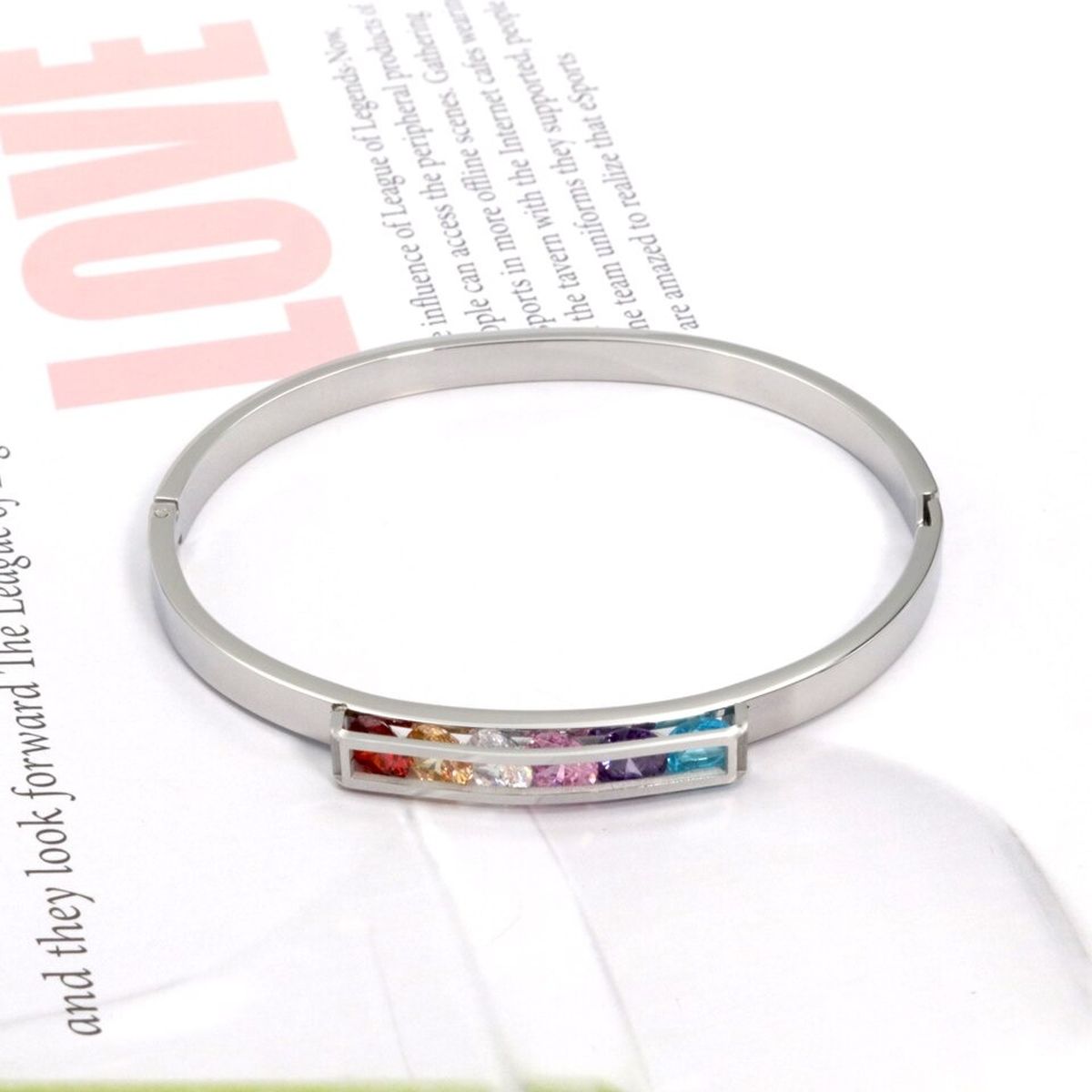 Rainbow Multi Colour Zircons 18K Rose Gold Stainless Steel Openable Kada bangle for Women
