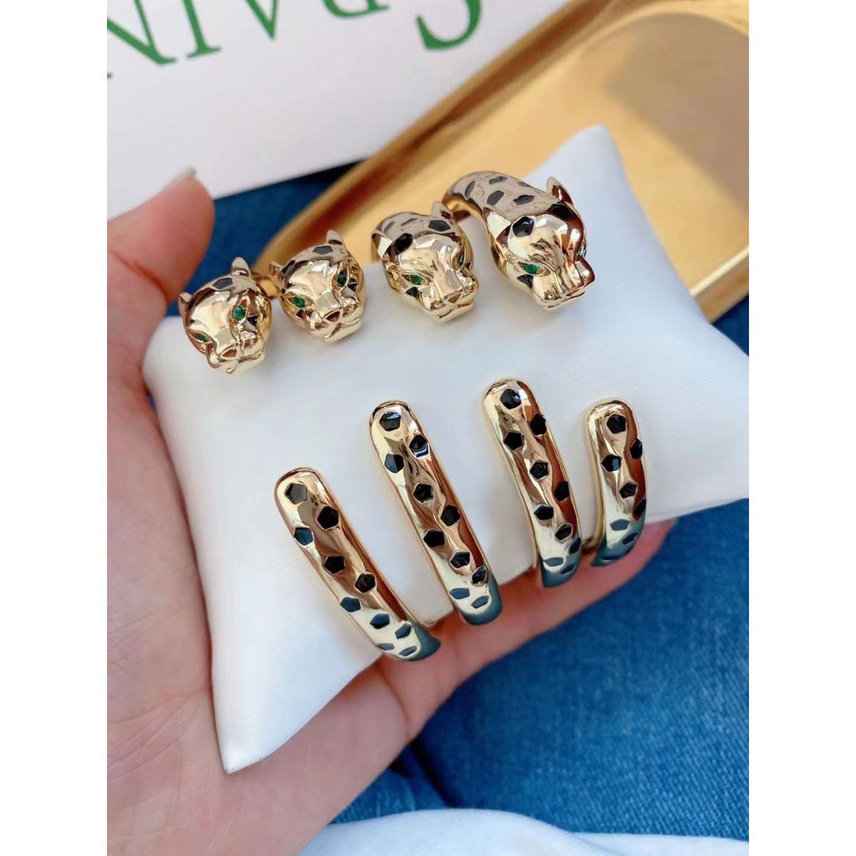 Black Spotted Panther Leopard 18K Gold Openable Cuff Kada Bangle Bulk