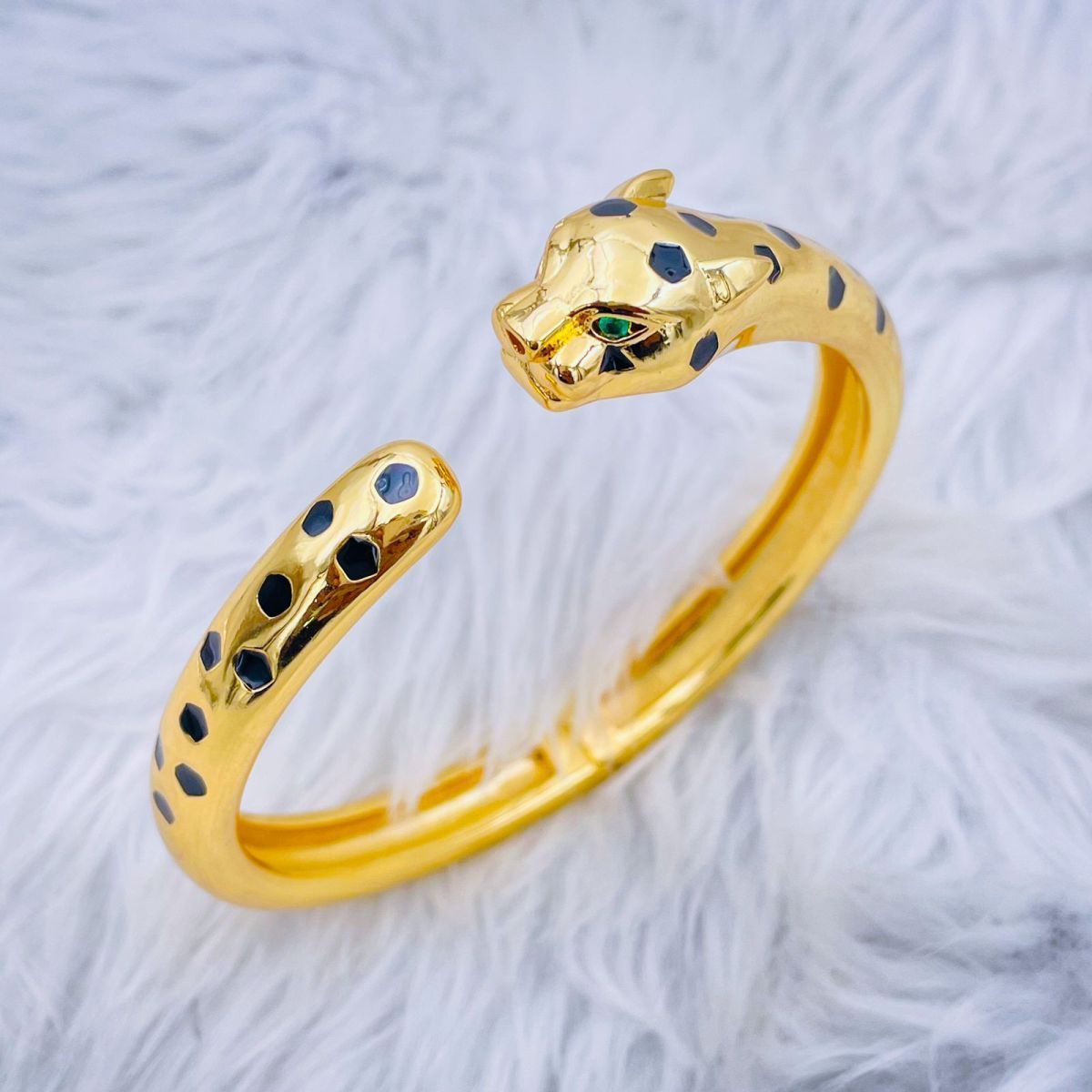 Black Spotted Panther Leopard 18K Gold Openable Cuff Kada Bangle Bulk