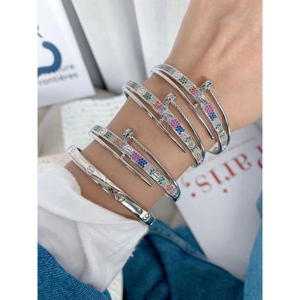 Nail Screw Multi Color Silver Copper Openable Kada Bangle Women Bulk
