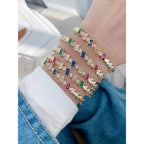 Rainbow Multi Color Baguette Gold Copper Free Size Cuff Bangle Bulk