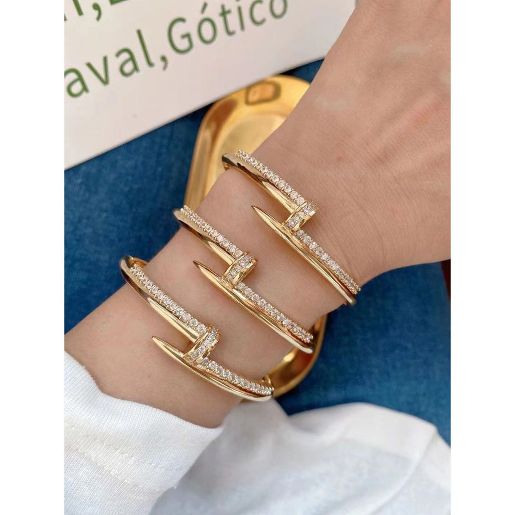 Nail Screw Cubic Zirconia 18K Gold Openable Kada bangle for Women