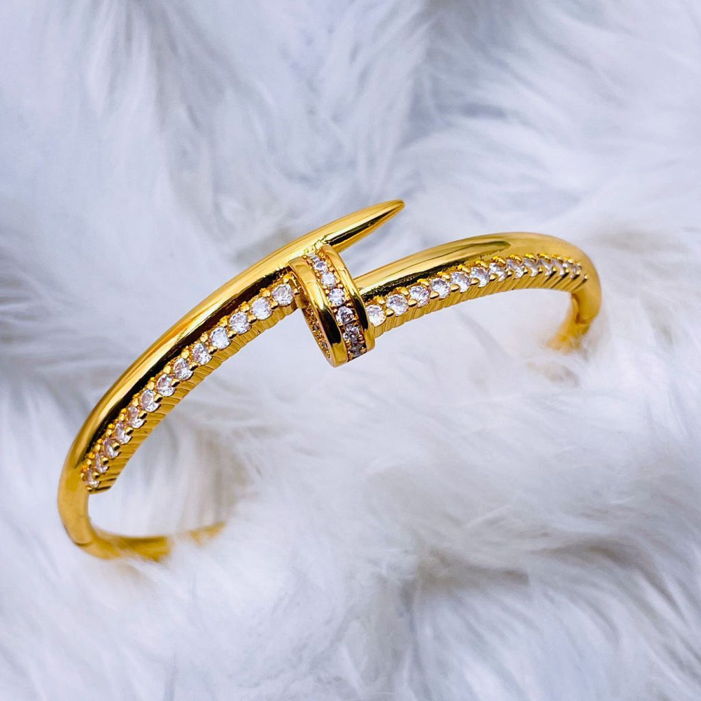 Nail Screw Cubic Zirconia 18K Gold Openable Kada bangle for Women