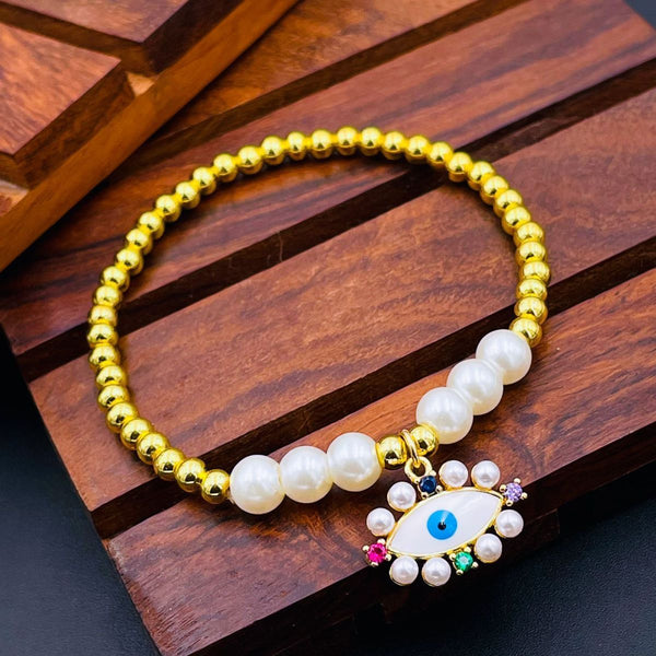 Evil Eye Pearl Beads Crystal Copper 18K Gold Bracelet For Women Bulk Secondary image