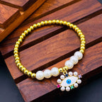 Evil Eye Pearl Beads Crystal Copper 18K Gold Bracelet For Women Bulk