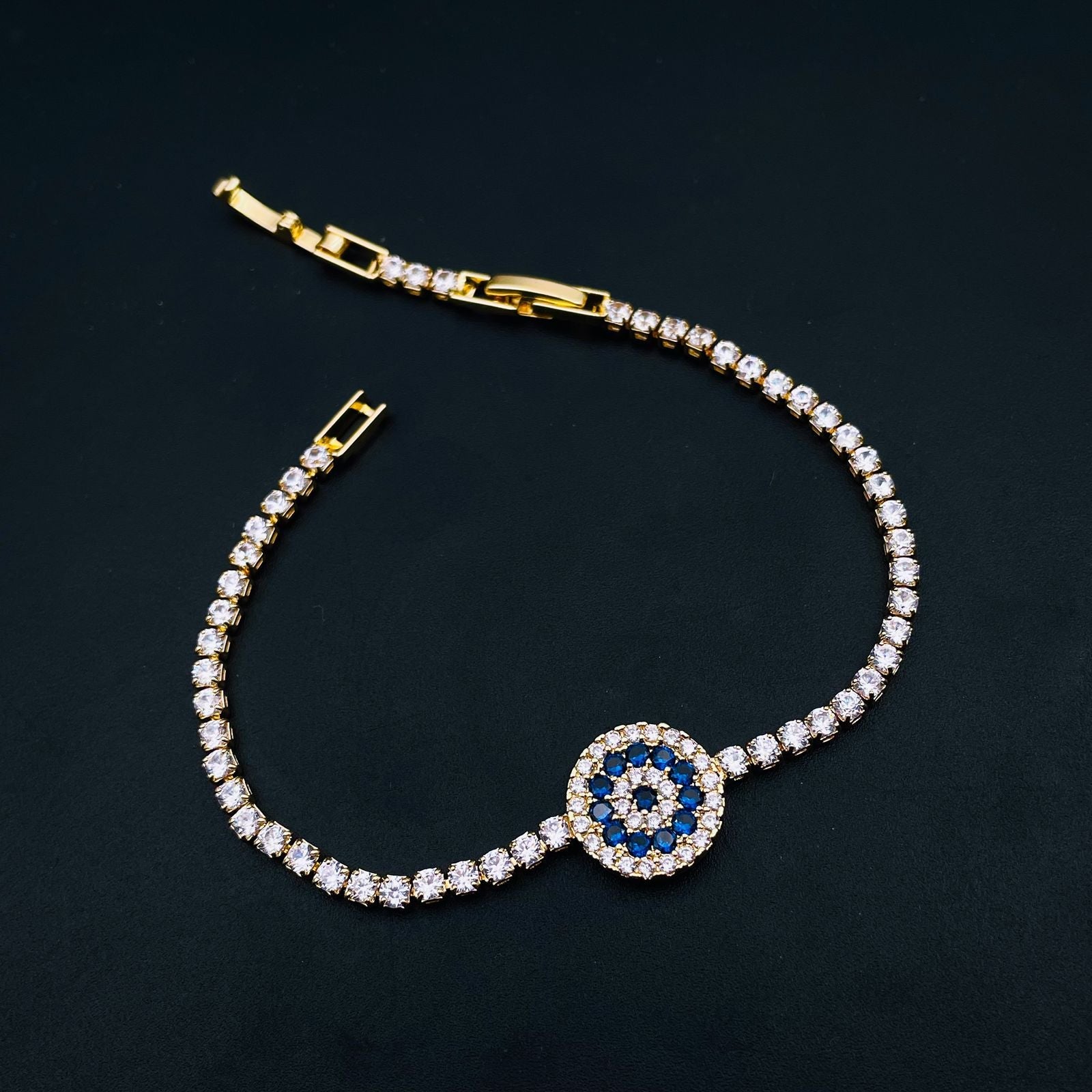 Evil Eye Blue Cubic Zirconia 18K Gold Copper Solitaire Bracelet Bulk