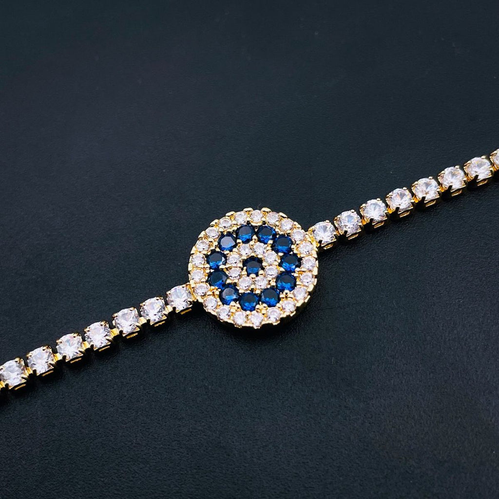 Evil Eye Blue Cubic Zirconia 18K Gold Copper Solitaire Bracelet Bulk