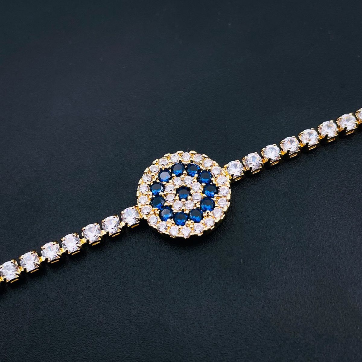 Evil Eye Blue Cubic Zirconia 18K Gold Copper Solitaire Bracelet Bulk