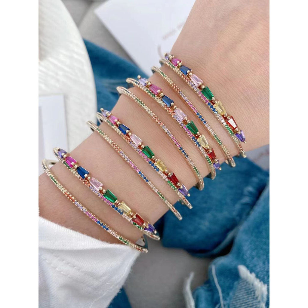 Multi Color Rainbow Dual Layer 18K Gold Copper Cuff Bangle Women Bulk