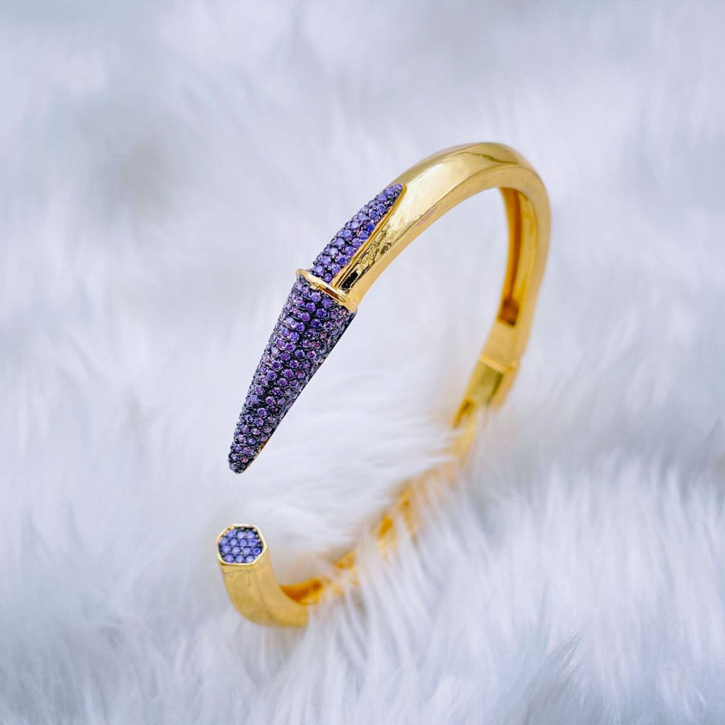 Black Nail 3D CZ Glossy 18K Gold Cuff Kada Bracelet Bulk