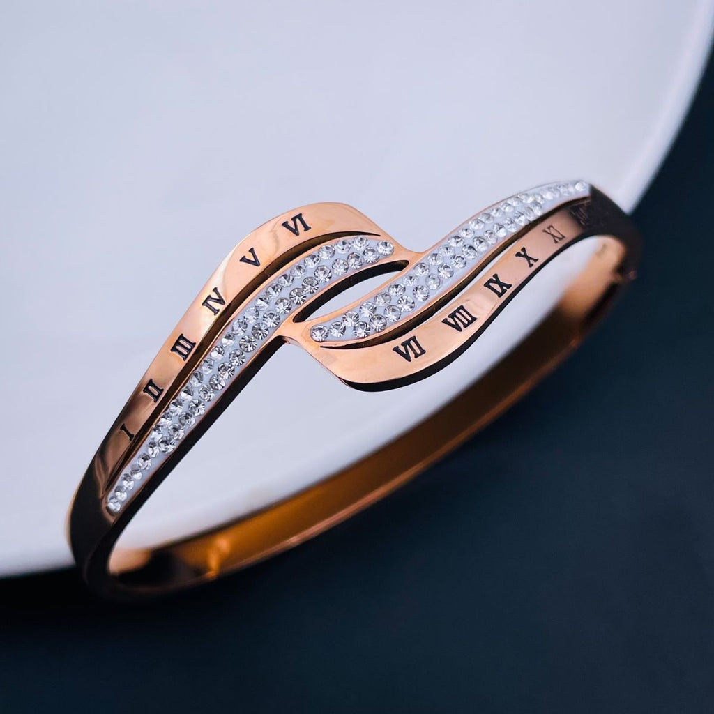 Wave Roman Rose Gold CZ Stainless Steel Openable Bangle Kada Bulk
