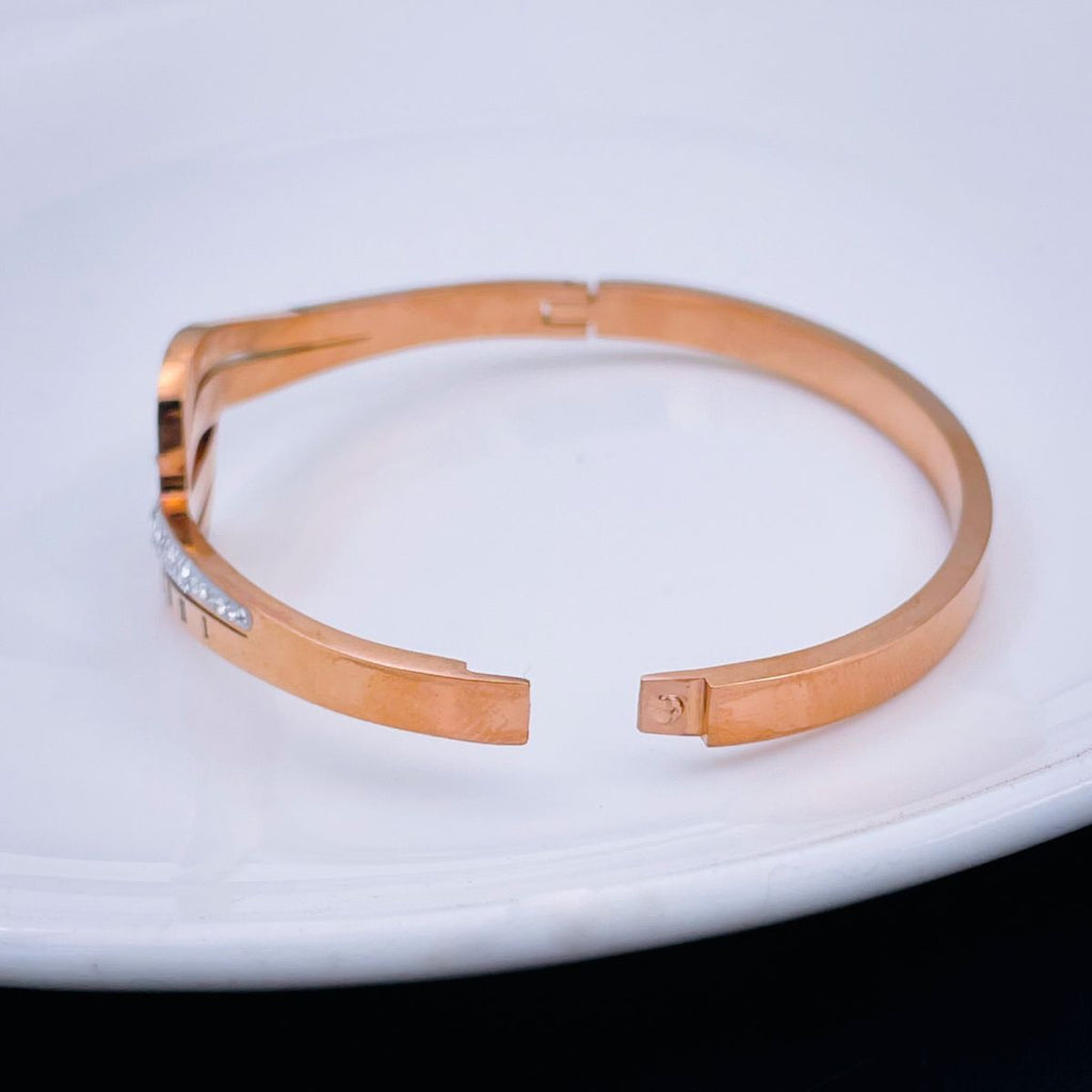 Wave Roman Rose Gold CZ Stainless Steel Openable Bangle Kada Bulk