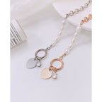 Heart Love Solitaire Pearl Links Toggle Clasp 18K Gold Stainless Steel Bracelet  Women
