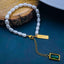 Love Green Emerald Pearl Links Toggle Clasp 18K Gold Stainless Steel Bracelet Women