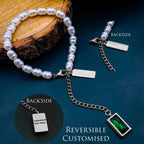 Love Green Emerald Pearl Links Toggle Clasp 18K Gold Stainless Steel Bracelet Women