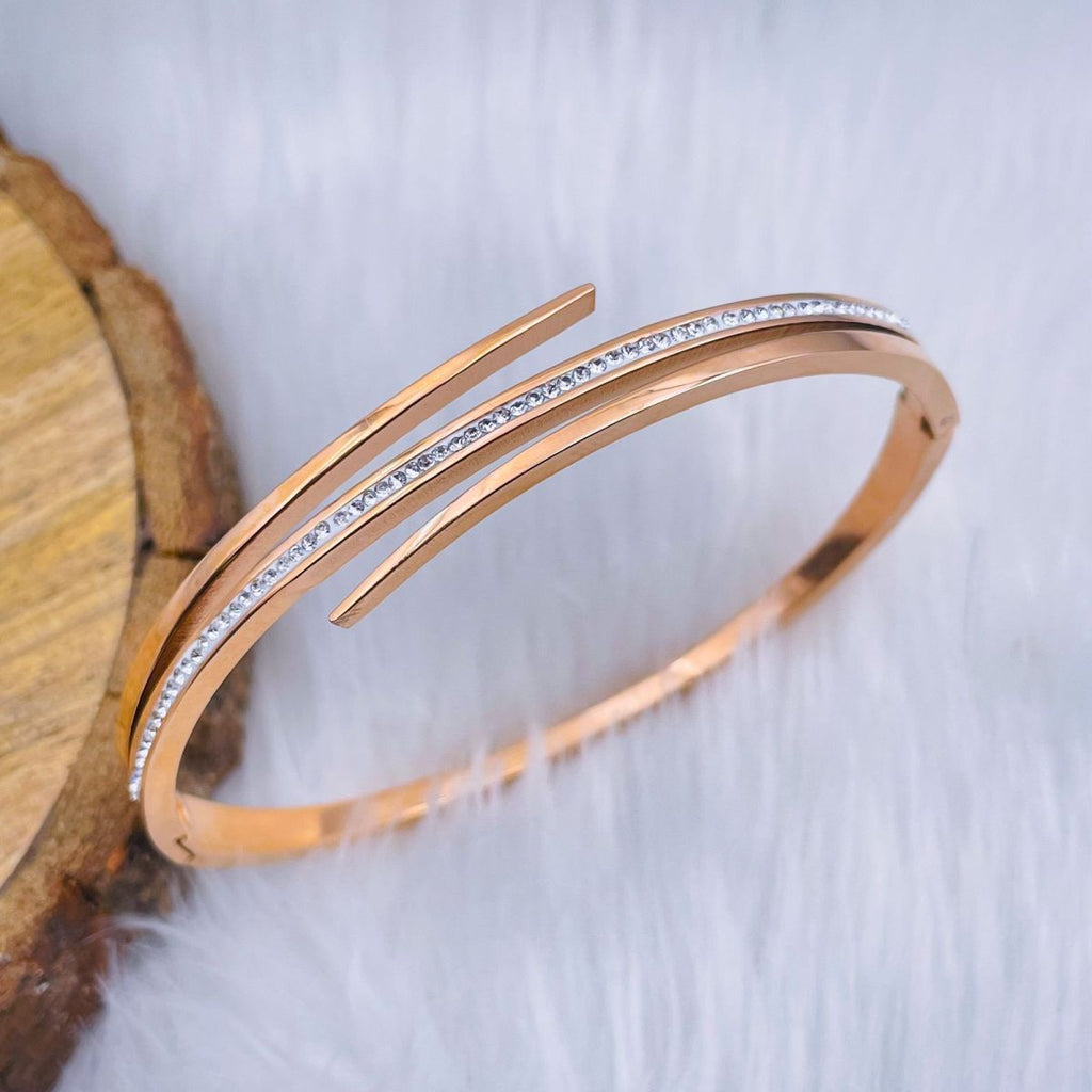 Stylish Stainless Steel Rose Gold CZ Openable Bangle Kada Bulk