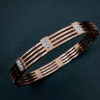 Filigree Stainless Steel CZ Rose Gold Openable Bangle Kada Bulk