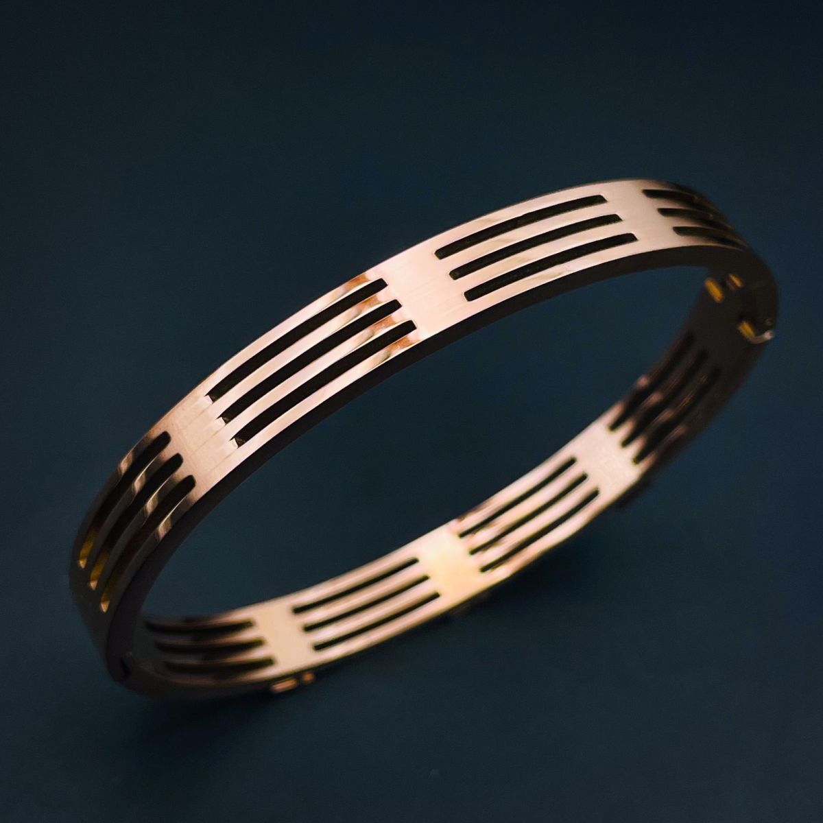 Filigree Stainless Steel CZ Rose Gold Openable Bangle Kada Bulk Secondary image