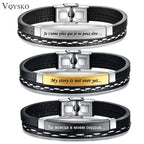 Stainless Steel Gold Black Customized Personalised Laser Engraved Leather Wrist Band ID Bracelet Men
