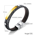 Stainless Steel Gold Black Customized Personalised Laser Engraved Leather Wrist Band ID Bracelet Men