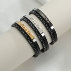 Stainless Steel Gold Black Customized Personalised Laser Engraved Leather Wrist Band ID Bracelet Men