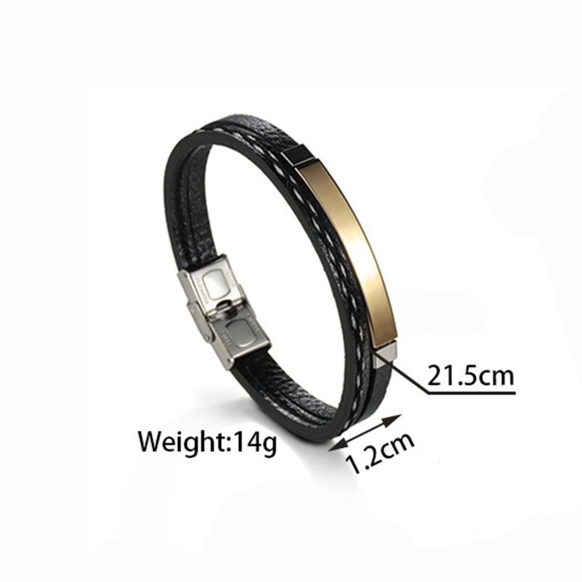 Stainless Steel Gold Black Customized Personalised Laser Engraved Leather Wrist Band ID Bracelet Men
