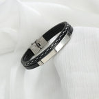Stainless Steel Gold Black Customized Personalised Laser Engraved Leather Wrist Band ID Bracelet Men