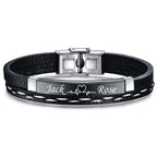 Stainless Steel Gold Black Customized Personalised Laser Engraved Leather Wrist Band ID Bracelet Men
