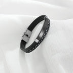 Stainless Steel Gold Black Customized Personalised Laser Engraved Leather Wrist Band ID Bracelet Men
