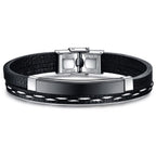 Stainless Steel Gold Black Customized Personalised Laser Engraved Leather Wrist Band ID Bracelet Men