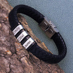 Rope Stainless Steel Silver Black Customized Personalised Laser Engraved Wrist Band Leather ID Bracelet For Men