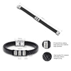 Rope Stainless Steel Silver Black Customized Personalised Laser Engraved Wrist Band Leather ID Bracelet For Men