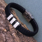 Rope Stainless Steel Silver Black Customized Personalised Laser Engraved Wrist Band Leather ID Bracelet For Men