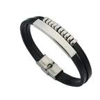 Dual Layer Stainless Steel Silver Black Customized Personalised Laser Engraved Wrist Band Leather ID Bracelet For Men