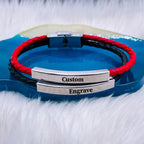 Rope Stainless Steel   Black Silver Customized Personalised Laser Engraved Wrist Band Leather ID Bracelet For Men