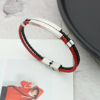 Rope Stainless Steel   Black Silver Customized Personalised Laser Engraved Wrist Band Leather ID Bracelet For Men