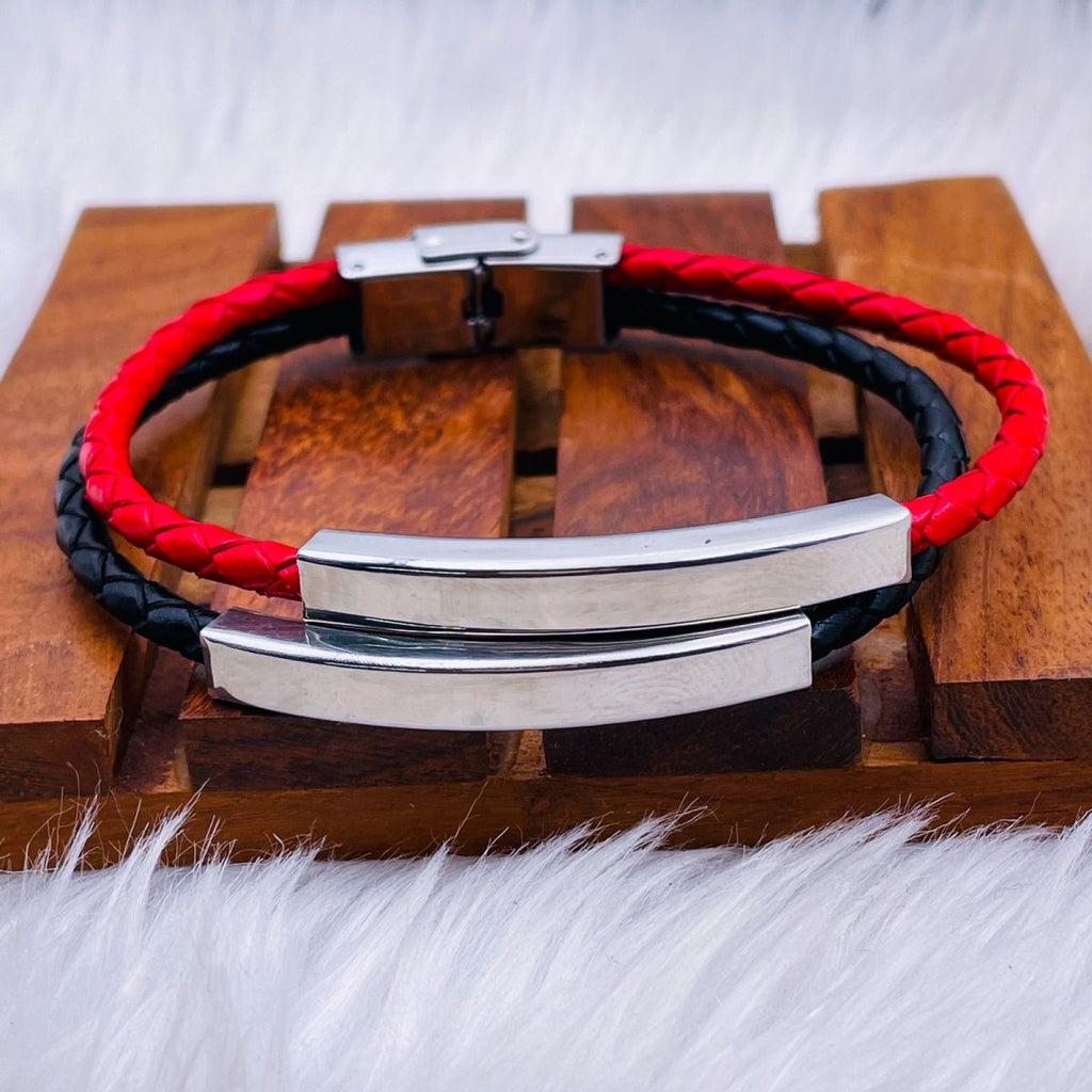 Rope Stainless Steel   Black Silver Customized Personalised Laser Engraved Wrist Band Leather ID Bracelet For Men