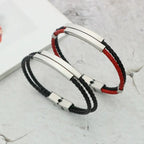 Rope Stainless Steel   Black Silver Customized Personalised Laser Engraved Wrist Band Leather ID Bracelet For Men