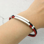 Rope Stainless Steel   Black Silver Customized Personalised Laser Engraved Wrist Band Leather ID Bracelet For Men