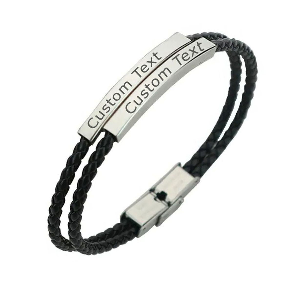 Rope Stainless Steel   Black Silver Customized Personalised Laser Engraved Wrist Band Leather ID Bracelet For Men