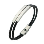 Rope Stainless Steel   Black Silver Customized Personalised Laser Engraved Wrist Band Leather ID Bracelet For Men