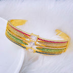 Heart Geometric Rainbow Multi Fancy CZ Gold Bangle Cuff Kada Bulk