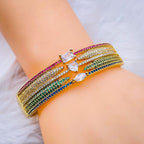 Heart Geometric Rainbow Multi Fancy CZ Gold Bangle Cuff Kada Bulk