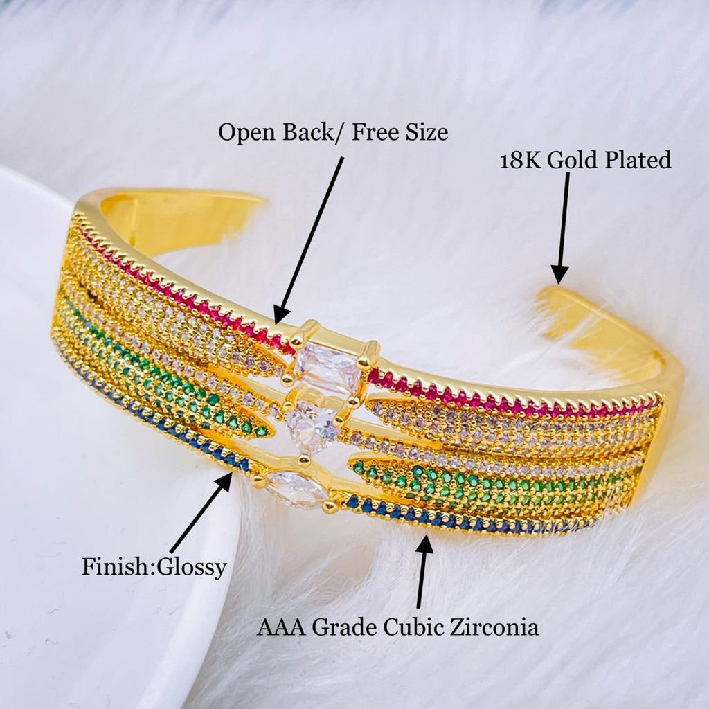 Heart Geometric Rainbow Multi Fancy CZ Gold Bangle Cuff Kada Bulk