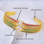 Heart Geometric Rainbow Multi Fancy CZ Gold Bangle Cuff Kada Bulk
