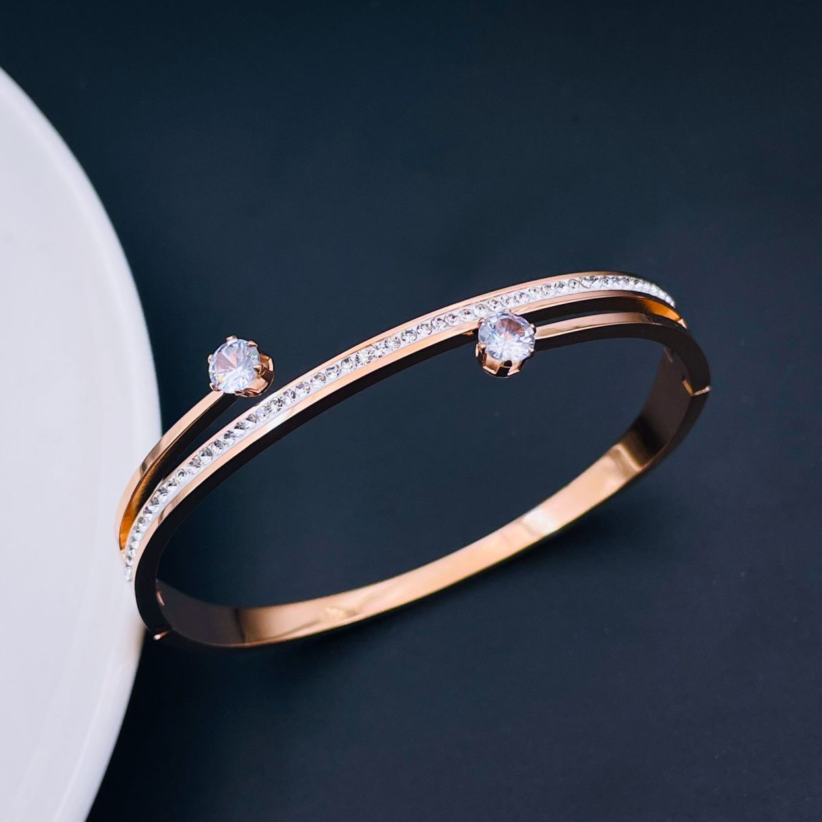 Solitaire CZ 18K Rose Gold Stainless Steel Openable Kada Bangle Bulk Main image