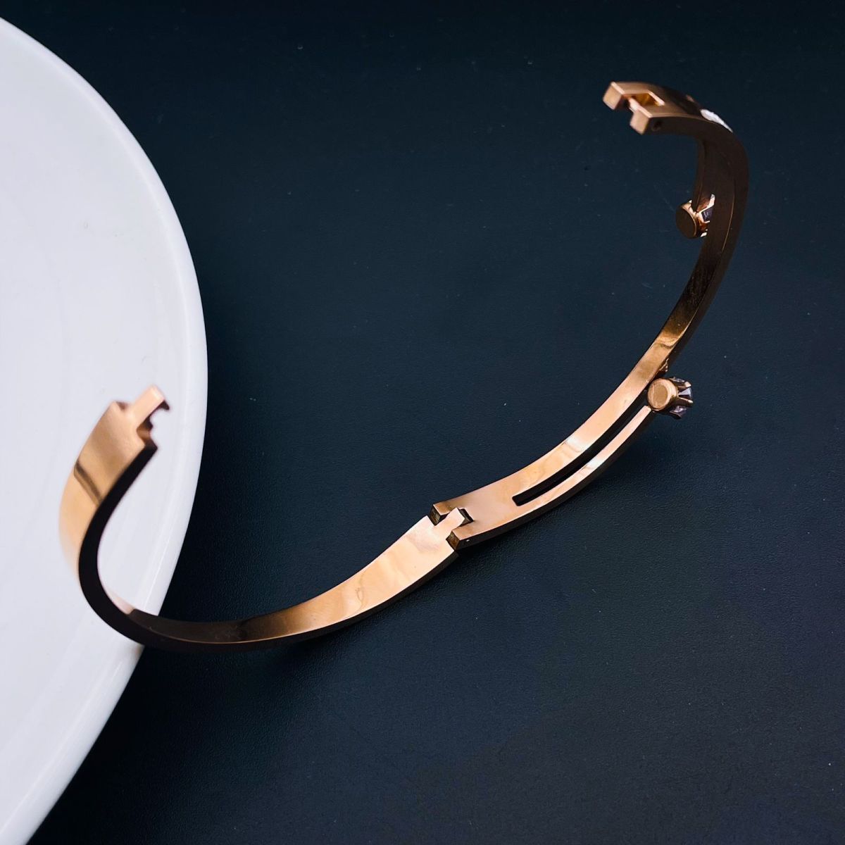 Solitaire CZ 18K Rose Gold Stainless Steel Openable Kada Bangle Bulk